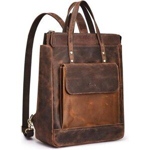 S-ZONE Genuine Leather Backpack Purse for Women Men Vintage Rucksack Handbag